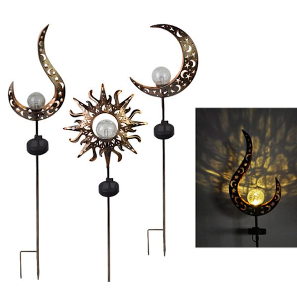 solar led flamme lys, have plæne lys, smedejern hul solar moon flamme lys (sol),