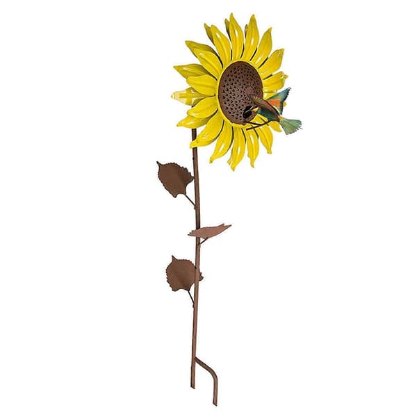 Gul solsikke kolibri havefuglefoderbræt med metalblomsterdesign til udendørs terrasseindretning