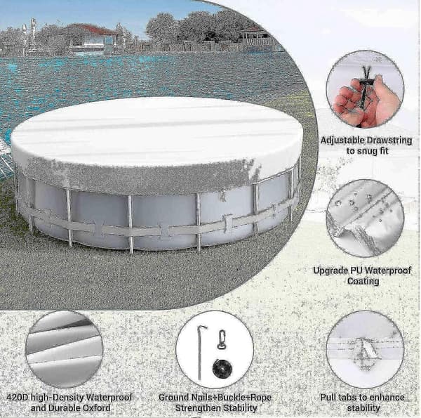 Poolskydd, vindtätt runt uppblåsbart poolskydd, dammtätt vattentätt poolskydd 15FT