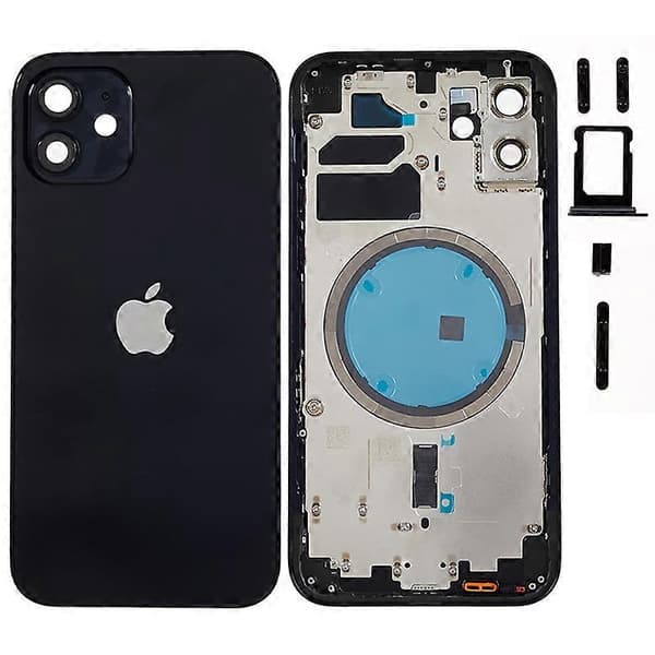 For iPhone 12 6,1 tommer bakre batterideksel+midtre ramme+sideknapper reservedel Multicolor Black