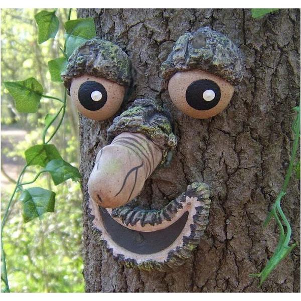 Trestamme-dekorasjon E påsketre Ansiktspryd Bakgård Hagedekor, morsom harpiks fuglemater