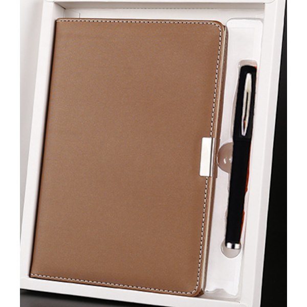 A5 Notebook Gaveæske Sæt PU Læder Business Notesblok med Pen Kulturel og pædagogisk manual Kontor (sølvbrun/gaveæske),