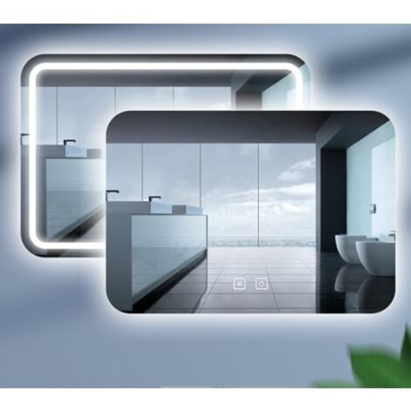 LED-badeværelsesspejl, vægmonteret makeup-sminkespejl, stort moderne spejl, trefarvet lys (60 x 40 cm)