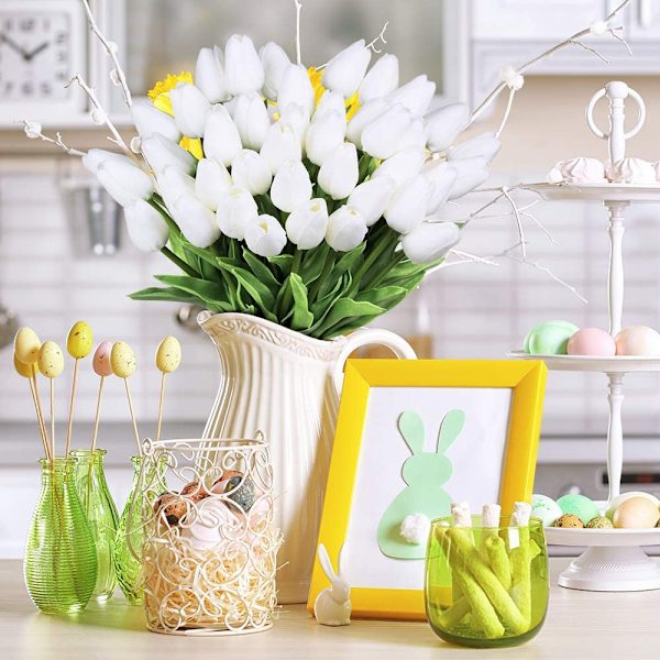 30 stk 14 tommer hvide imiterede latex tulipanblomster til bryllupsfest hjemmedekoration
