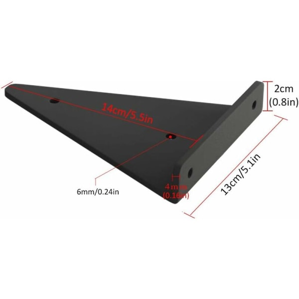 Osynligt metalllaminatstöd, triangulär stödram på väggen (triangulär planka 14cm2st (för plankbredd 15) svart),