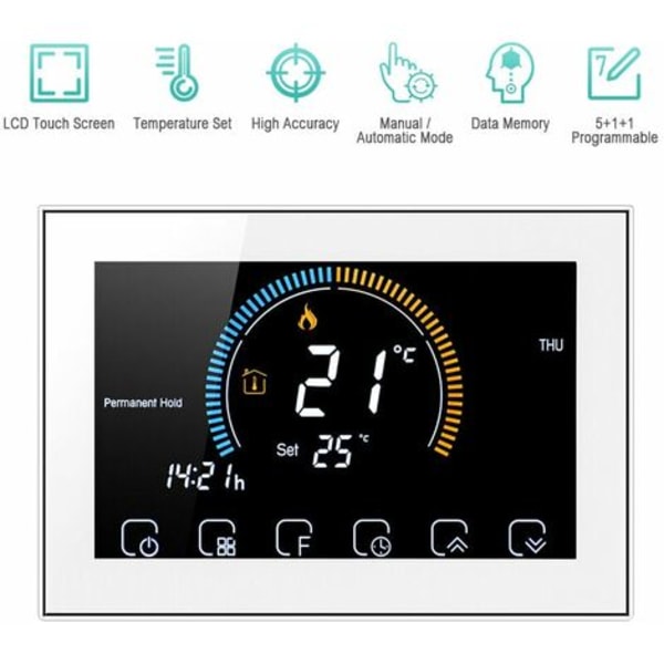95-240V programmerbar termostat LCD-berøringsskjerm med bakgrunnsbelysning Vann/gasskjele Oppvarming Termoregulator Låsefunksjon,