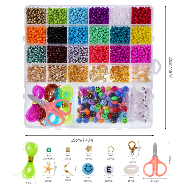 24 farverige bogstavperler i gitterkasse glasrisperler Håndlavet halskæde gør-det-selv-perle smykketilbehørssæt -Farve B