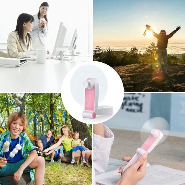 Bärbar minifläkt Liten hopfällbar handfläkt Uppladdningsbar personlig fickfläkt Batteridriven resefläkt USB -bordsfläkt för kontor, hem, utomhus (rosa)