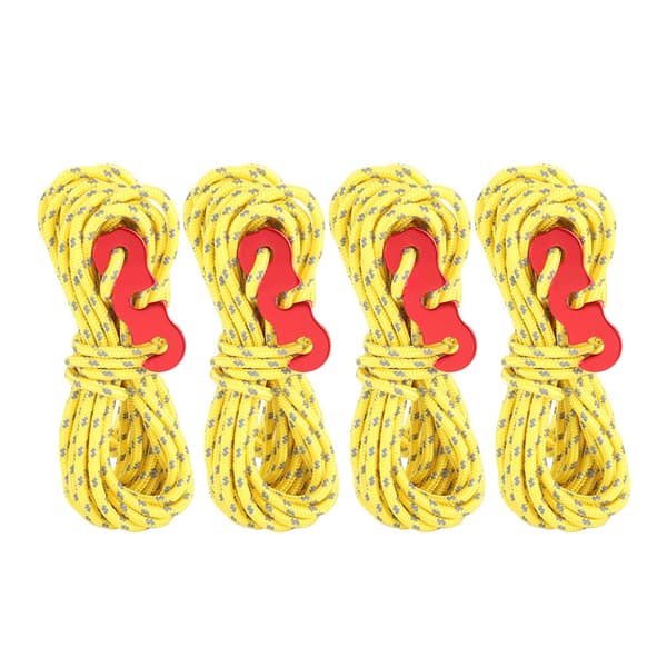 4 stk Sett Reflekstelt Vindtau Camping String Guy Line med S Ring Spenne Krok (Gul)