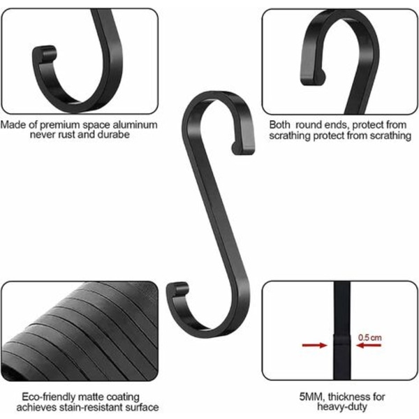 S Krog Rustfast Metal Krog S Form til Køkken Badeværelse Soveværelse Kontor og Have 2,7*7,5cm 10 Stk Sort