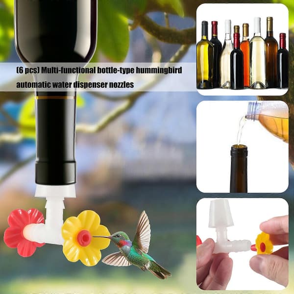 6 stk. kolibrifoderautomater tilbehør blomstuder genanvendelige foderautomater rør lækagesikre til fuglefoderautomater reservedele flerfarvet Red flowers