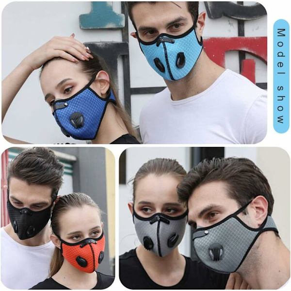 Svart 4PC+12st utbytesfjärilsfilterpatron Cykelmask utomhus Dammtät aktivt kolmask