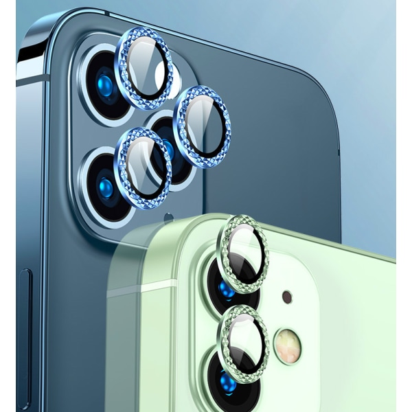 Passer for Apple 13promax diamond eagle eye linse, iPhone12promax metallkamerabeskyttelsesfilm (lysegrønt diamantmønster (1), 12promax),