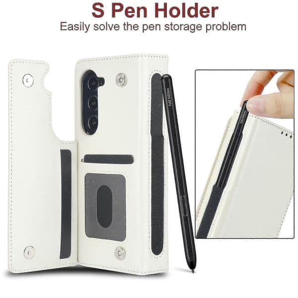 Sammenleggbart telefondeksel i skinn til Samsung Galaxy Z Fold5 White