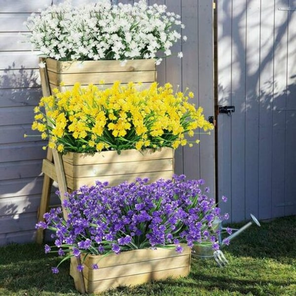 UV-kestävät ulkona toimivat keinokasvit ja -kukat - keltainen 8 kpl