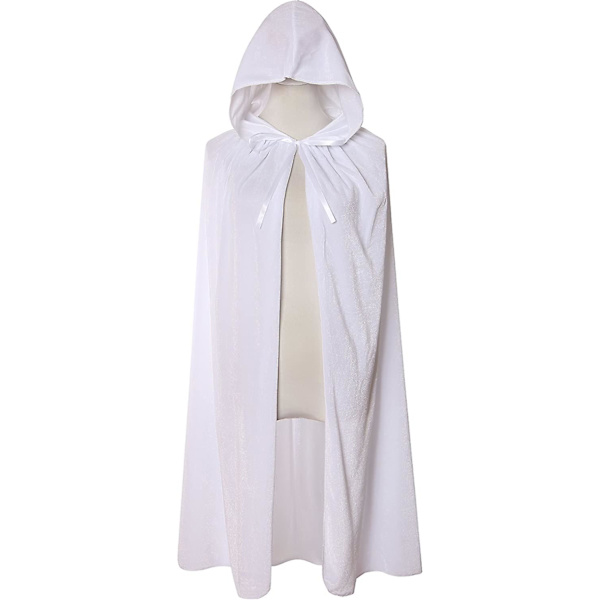 Velvet Hooded Cape Unisex Wizard Halloween Christmas Cosplay White 110cm