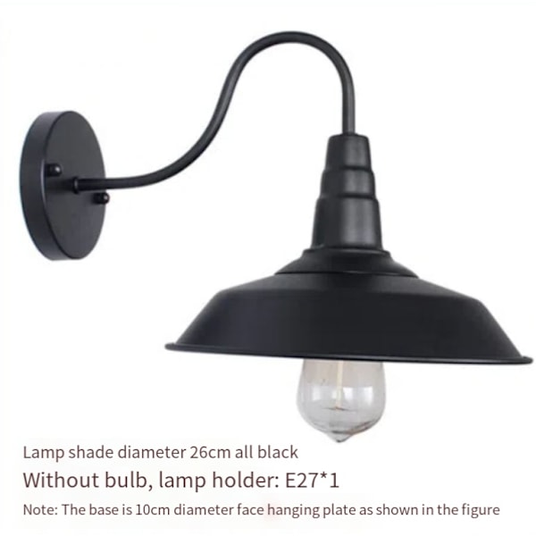 Retro Industriel Væglampe Metal Lampeskærm E27 Lampe til Soveværelse Stue Bar Sort - Sort