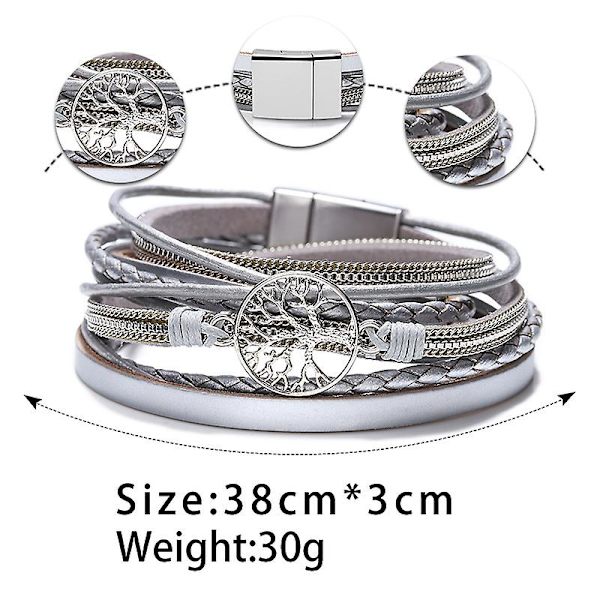 Boho Pearl Tree of Life magneettinen nahkarannekoru silver-2