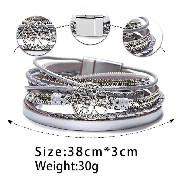 Boho Pearl Tree of Life magnetisk lærarmbånd silver-1