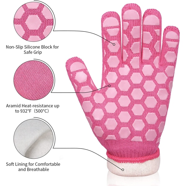 BBQ-handskar för kvinnor: Värmebeständiga ugnshandskar upp till 932°F för BBQ, bakning, bakning rosa