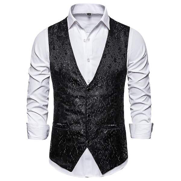 Herre enkeltradet vest Slim Fit formelt jakkesæt print vest XL Black