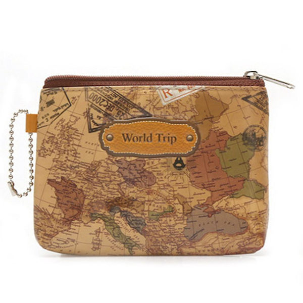 3D World Map Series-myntveske med glidelås(MAP-01(brun)),
