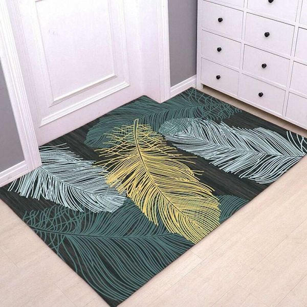 Flyvende fjer 60*90cm Enkel nordisk absorberende skridsikker badeværelse indendørs/udendørs gulvdørmåtte, skridsikker, køligt bladmønster,