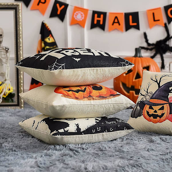 4 stk Halloween gresskar putetrekk for sovesofa bil
