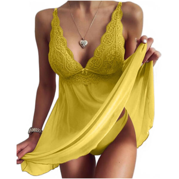 Naisten alusvaatteet V-kaula-aukkoiset yöasut Satiini Sleepwear Lace Chemise M