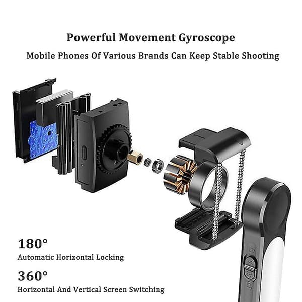 Gimbal Stabilisator Enkeltakse Stabilisator Bluetooth Selfie Stick Anti-ryst Stativ Med LED Fyldlys Til Iphone/Android