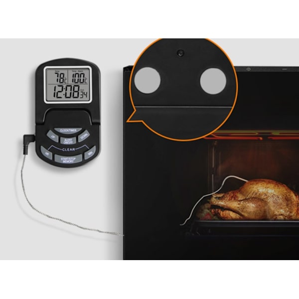 Rustfritt stål sonde digitalt matlaging termometer Alarm Timing Grill kjøtt termometer