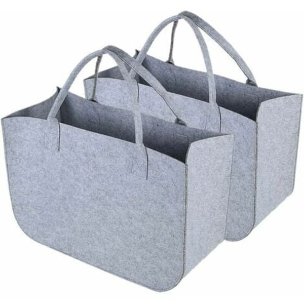 Grå filt handlepose stor filtpose for vedkurv vedsett med 2 stk