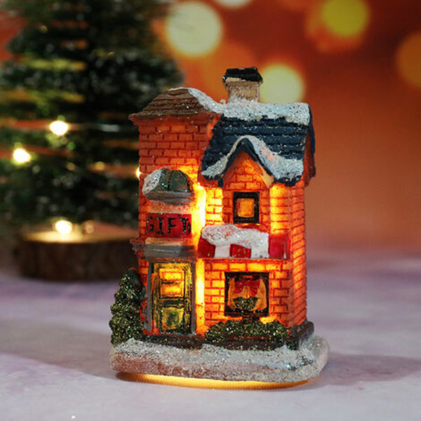 Lysende og anime julelandsby, ledet miniatyr julelandsbyhus, julelandsbydekorasjon, farget harpiks