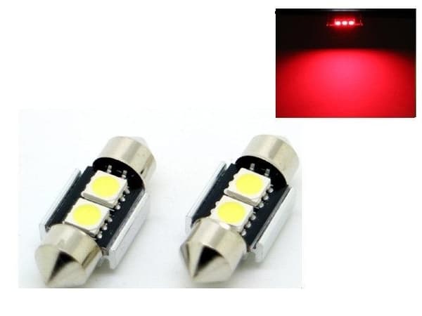 C5W SV8.5 LED-lamppu Canbus, 31 mm, punainen, 2 kpl. 31mm Röda 2-pack