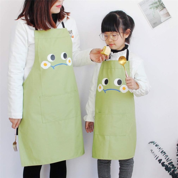 Sødt dyreforklæde med lomme til voksne børn Vandtæt bomuldslinned Køkkenforklæde Smækforklæde Køkkenforklæde til børn S (B-Grøn),