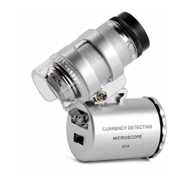 Mini Pocket Microscope 60X bærbar håndholdt forstørrelsesglas Juveler LED forstørrelsesglas - sølv