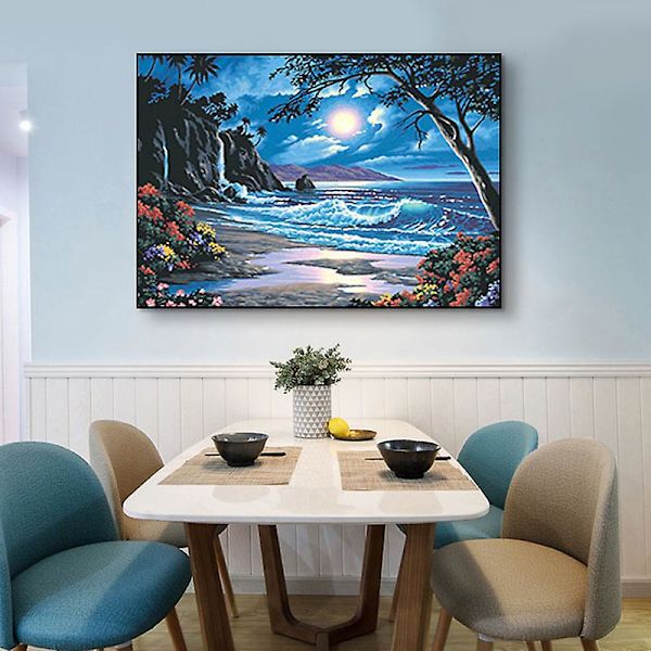 5d diamantmaleri, klippe ved havet Diy diamant dekorativt maleri 40*30 cm，