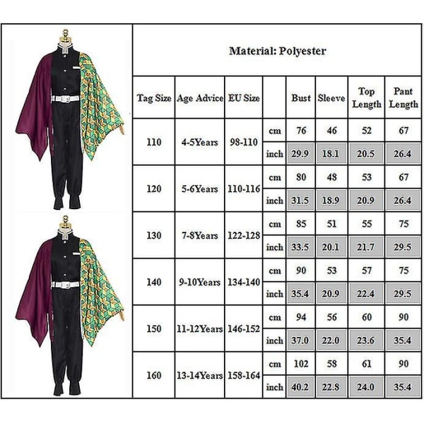 Kids Demon Slayer Animation Cosplay kostume outfit sæt 4-5 Years Tomioka Giyuu