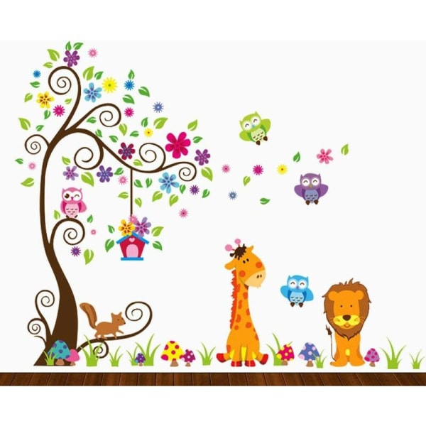 60*90 cm dubbelsidig girafflejon djur tecknad väggdekal för barnrum,