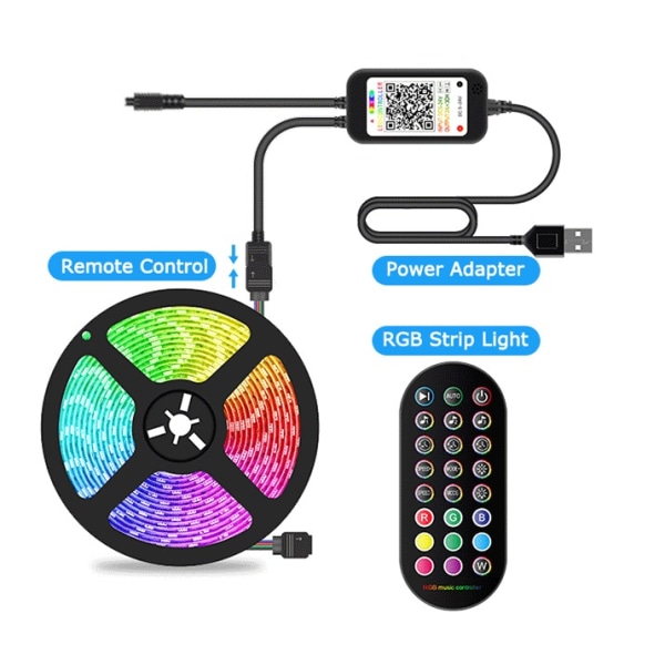 LED Strip Light 5V Music Rhythm Light Strip USB Light Strip (24 USB-knapp 5 meter)