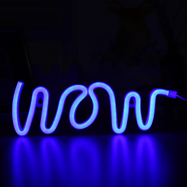LED neonlys, kreativ neon bakgrunnslys for soveromsdekorasjon (blå WOW),