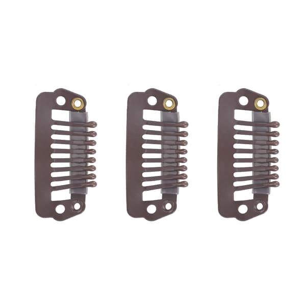 50 stk. 8-tanns Snap Comb Hårklemmer Rustfritt Stål Gummigrep Hårextensions Parykker Mørk Brun