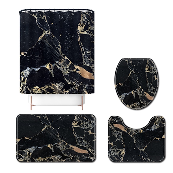 Stentexturerad toalettgolvmatta Duschdraperi Fyra delar set Halkskyddat set, SW9,