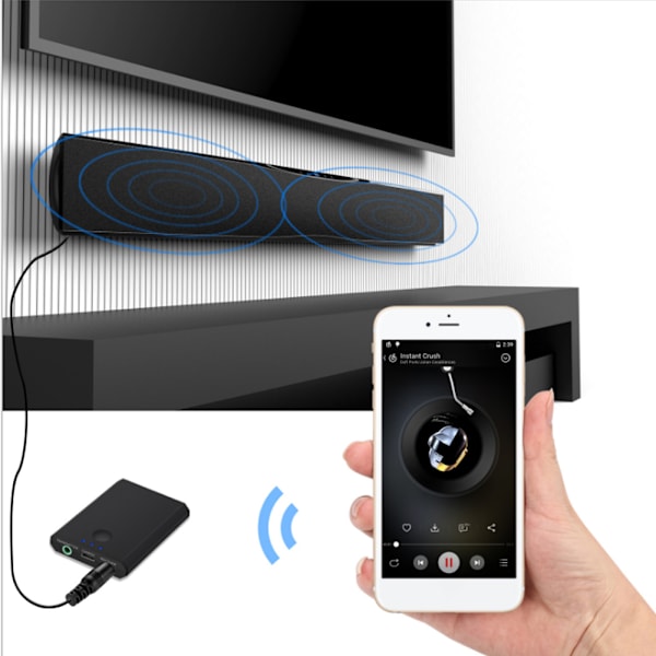 2i1 TX7 Sort Bluetooth Transmitter og Receiver 3.5mm Audio Musik Adapter til TV Bil