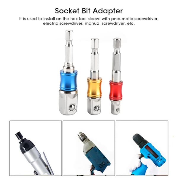 3-pack Hexborrbitsadapter för elverktyg 1/4 tum, 3/8 tum, 1/2 tum Typ A