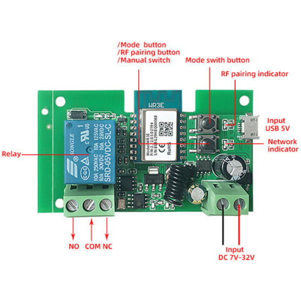 Enkelkanals smart WIFI switch modul punkt action självlåsande modul alexa röststyrningsmodul