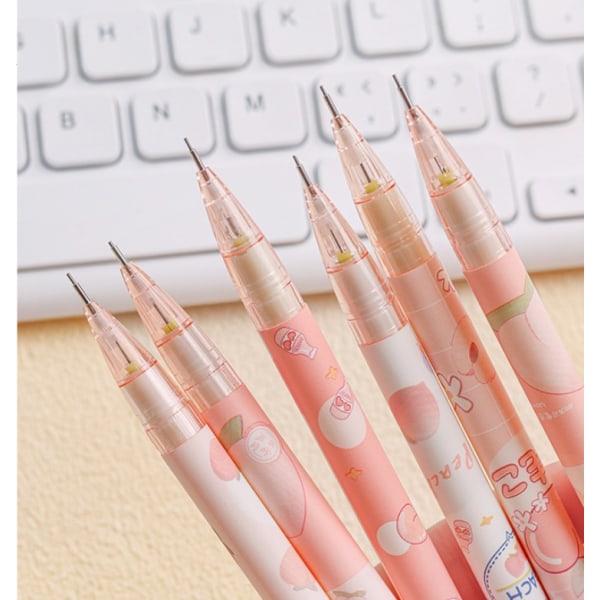 Kawaii Auto Pencil Set innehåller Peach Color Auto Pencils för att skriva, skissa, rita, bygga (12 delar)