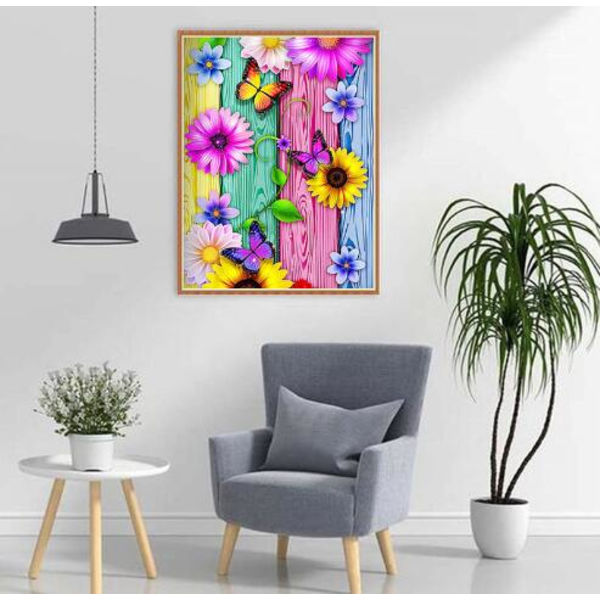 Solros Blomma Fjäril Diamond painting (30X40Cm)