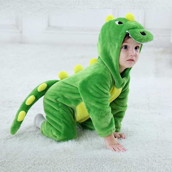 Baby Dinosaur kostym Barn Söt Hoodie Jumpsuit Halloween A-Green 12-18 Months