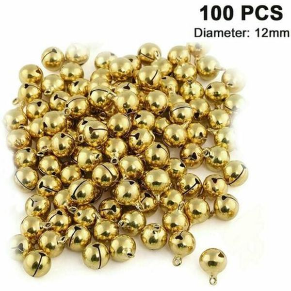 Cisea 100 stycken dekorativa metallklockor Bells Hantverk, DIY-klockor för krans, fritidshus och juldekoration, guld